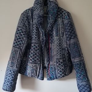 ANTHROPOLOGIE PILCRO Womens Jacket M Blue Corduroy-Print Cotton Puffer Coat 241